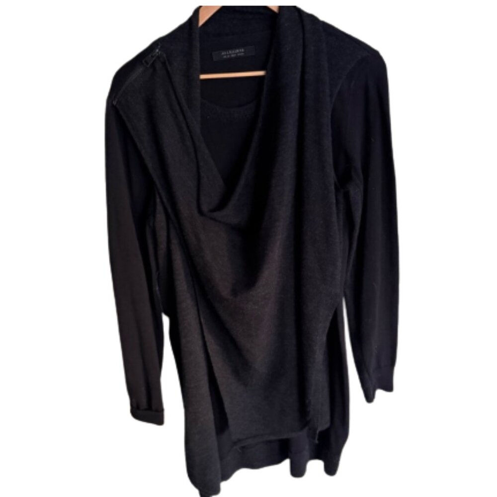 All Saints Drina Wool Draped Layer Dress in Charcoal Merino Wool Size 8